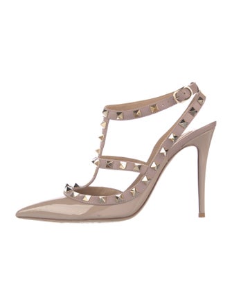 Valentino Rockstud Accents Patent Leather T-Strap Pumps