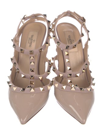 Valentino Rockstud Accents Patent Leather T-Strap Pumps