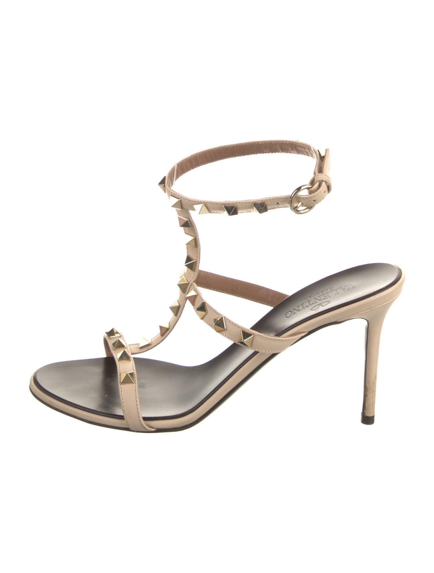 Valentino Rockstud Accents Leather T-Strap Sandals
