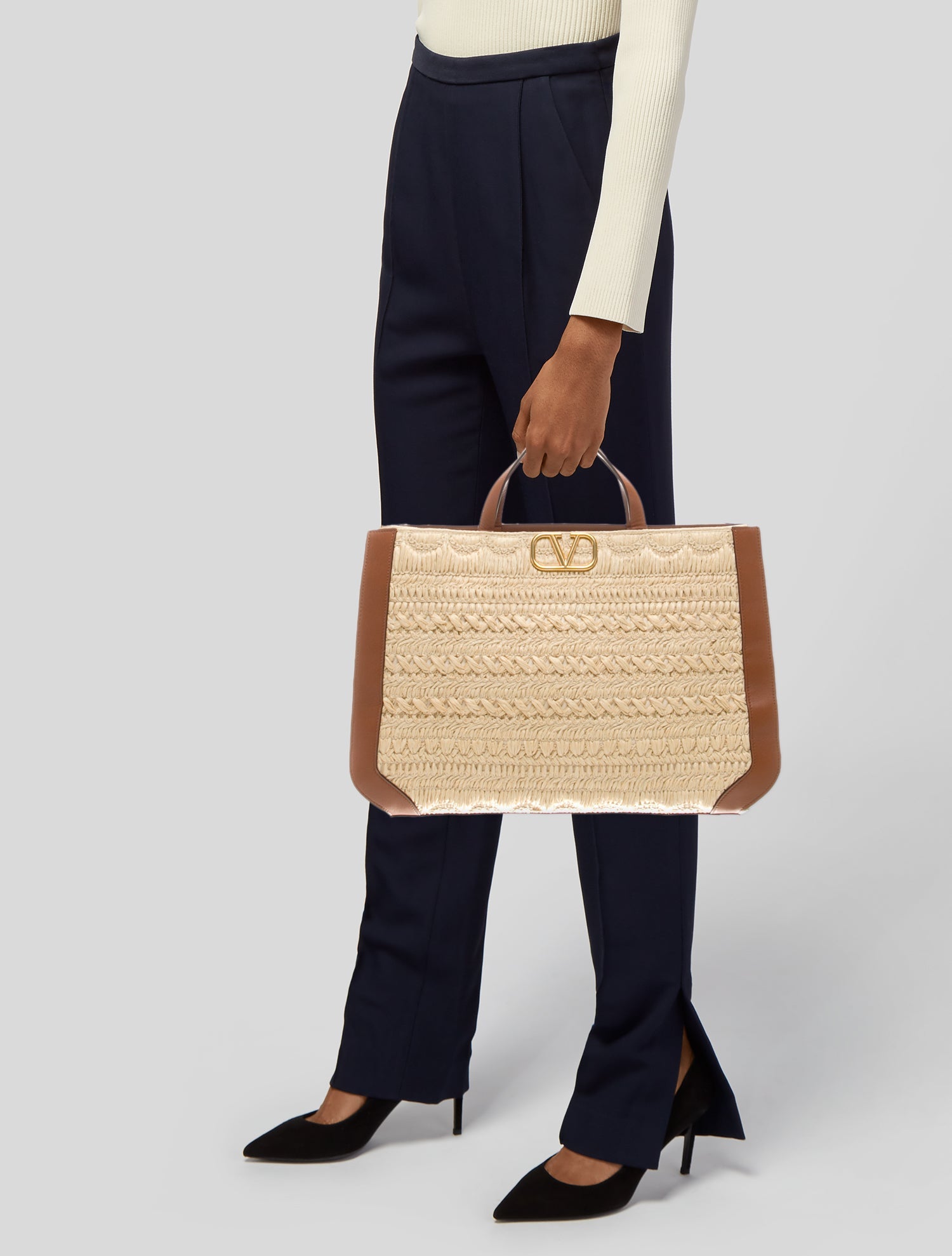 Valentino Raffia Top Handle Bag