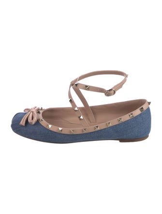 Valentino Rockstud Accents Denim Flats