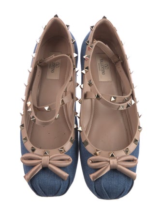 Valentino Rockstud Accents Denim Flats