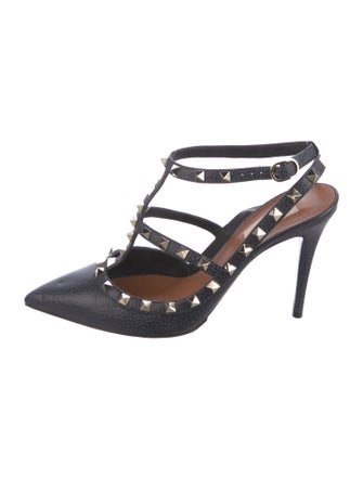 Valentino Rockstud Accents Leather T-Strap Pumps