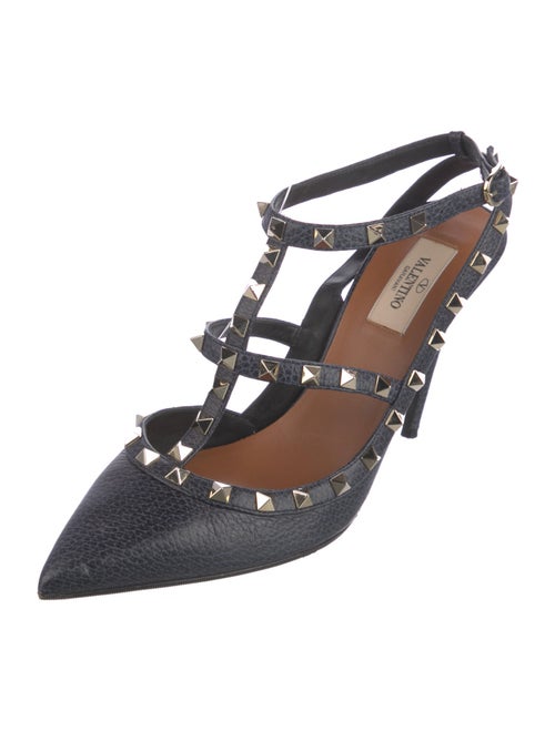 Valentino Rockstud Accents Leather T-Strap Pumps