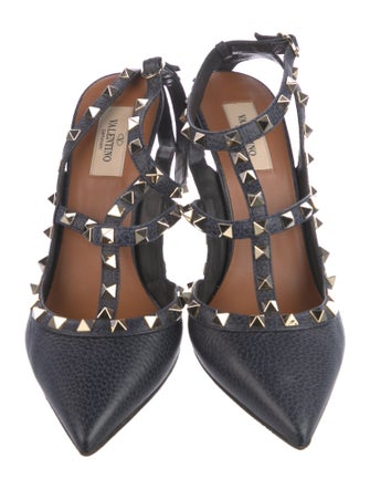 Valentino Rockstud Accents Leather T-Strap Pumps