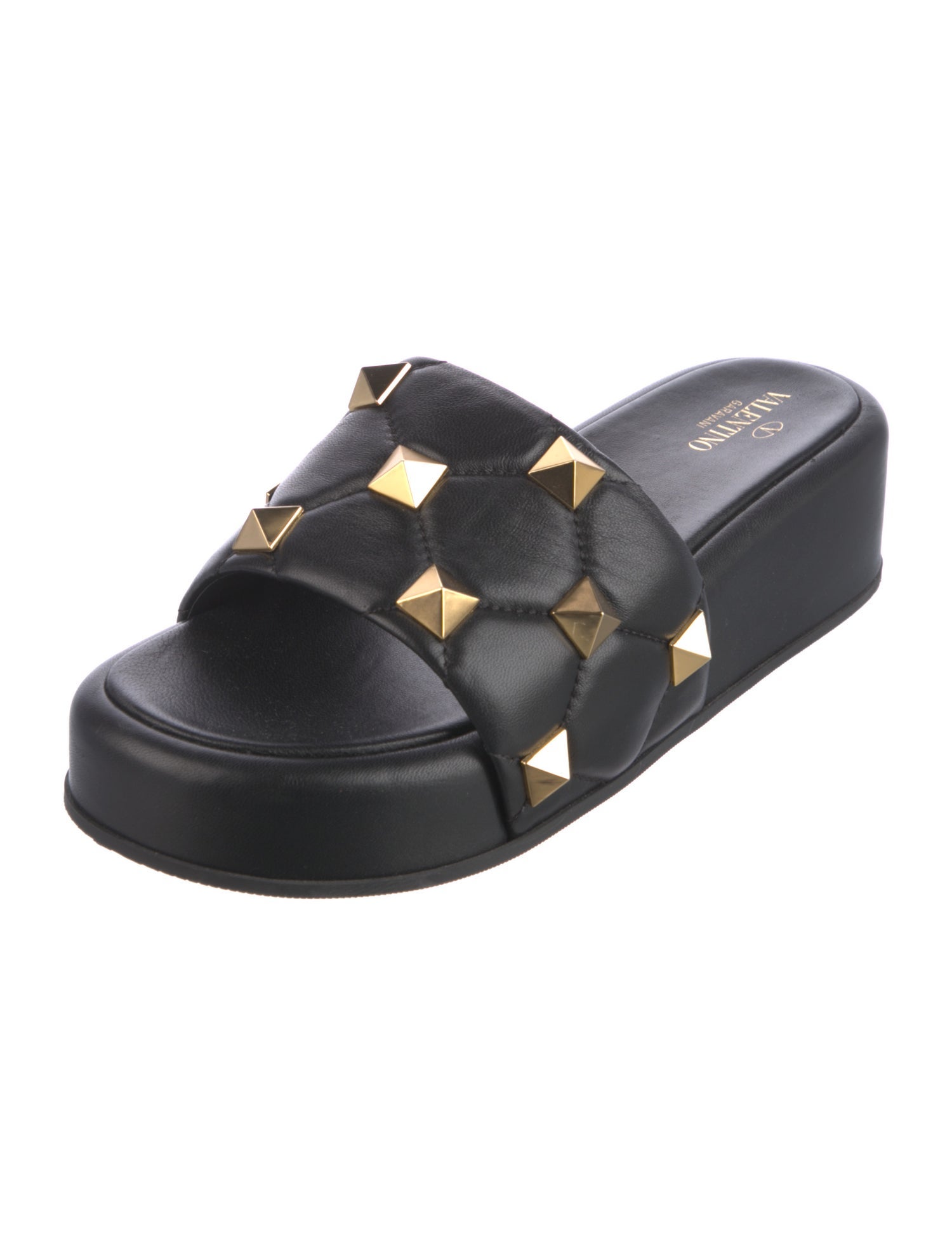 Valentino Rockstud Accents Leather Slides