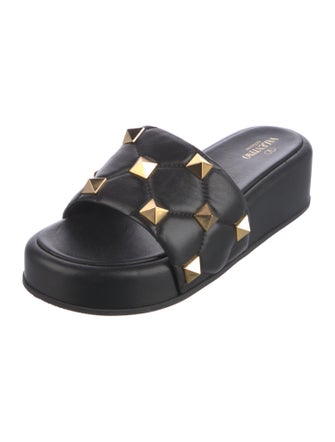 Valentino Rockstud Accents Leather Slides