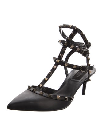 Valentino Rockstud Accents Leather T-Strap Pumps