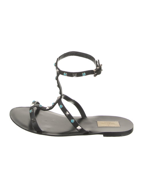 Valentino Rockstud Accents Leather T-Strap Sandals