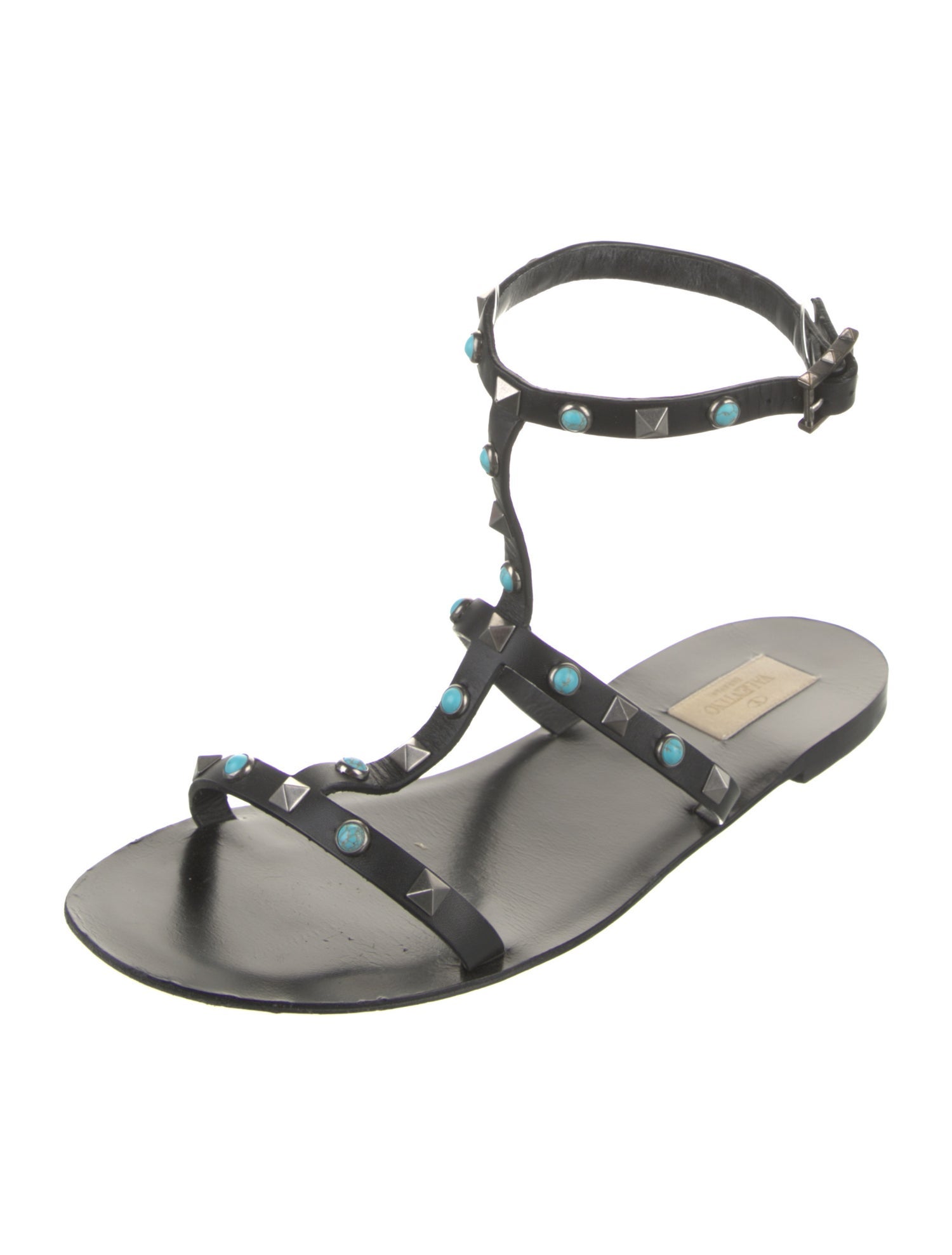 Valentino Rockstud Accents Leather T-Strap Sandals