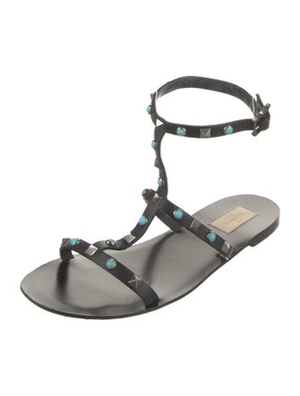 Valentino Rockstud Accents Leather T-Strap Sandals