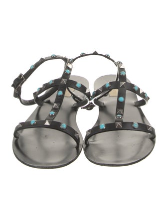 Valentino Rockstud Accents Leather T-Strap Sandals