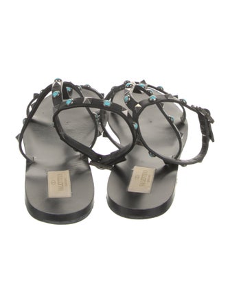 Valentino Rockstud Accents Leather T-Strap Sandals