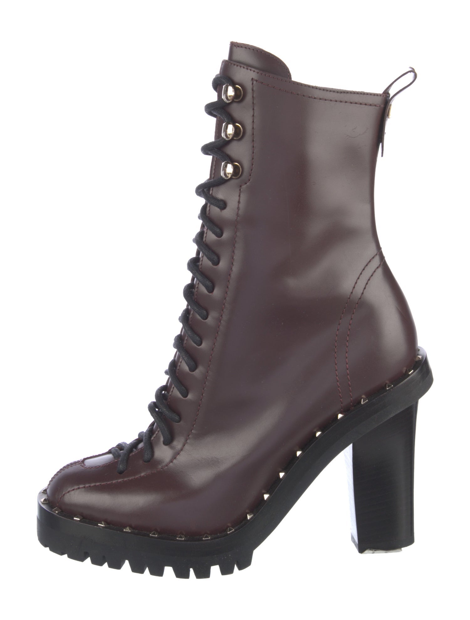 Valentino Rockstud Accents Leather Lace-Up Boots