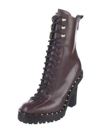 Valentino Rockstud Accents Leather Lace-Up Boots