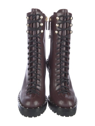 Valentino Rockstud Accents Leather Lace-Up Boots