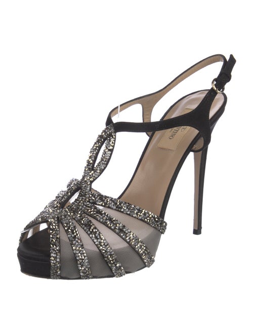 Valentino Suede Mesh Accents T-Strap Pumps
