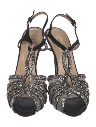 Valentino Suede Mesh Accents T-Strap Pumps