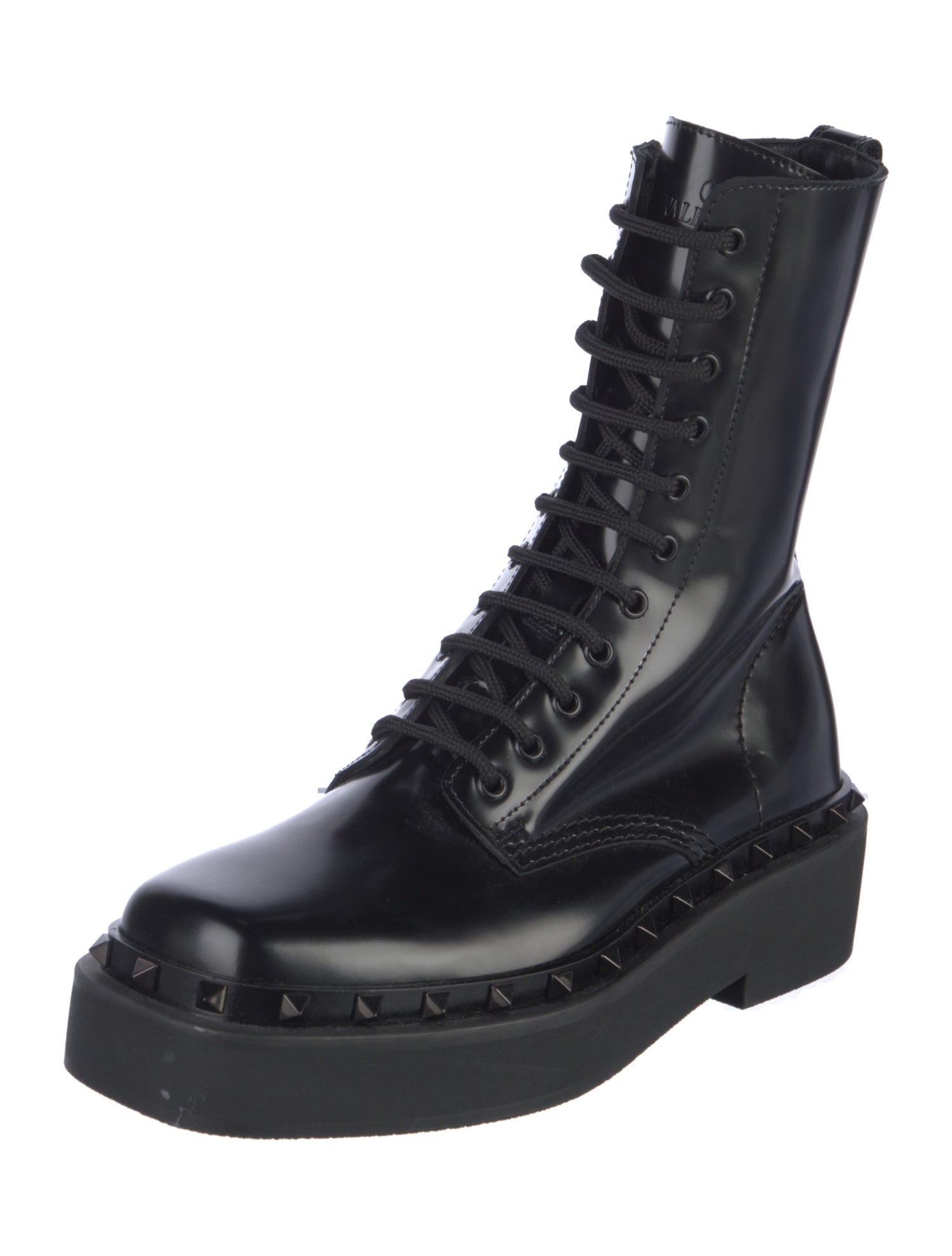 Valentino Rockstud Accents Patent Leather Combat Boots