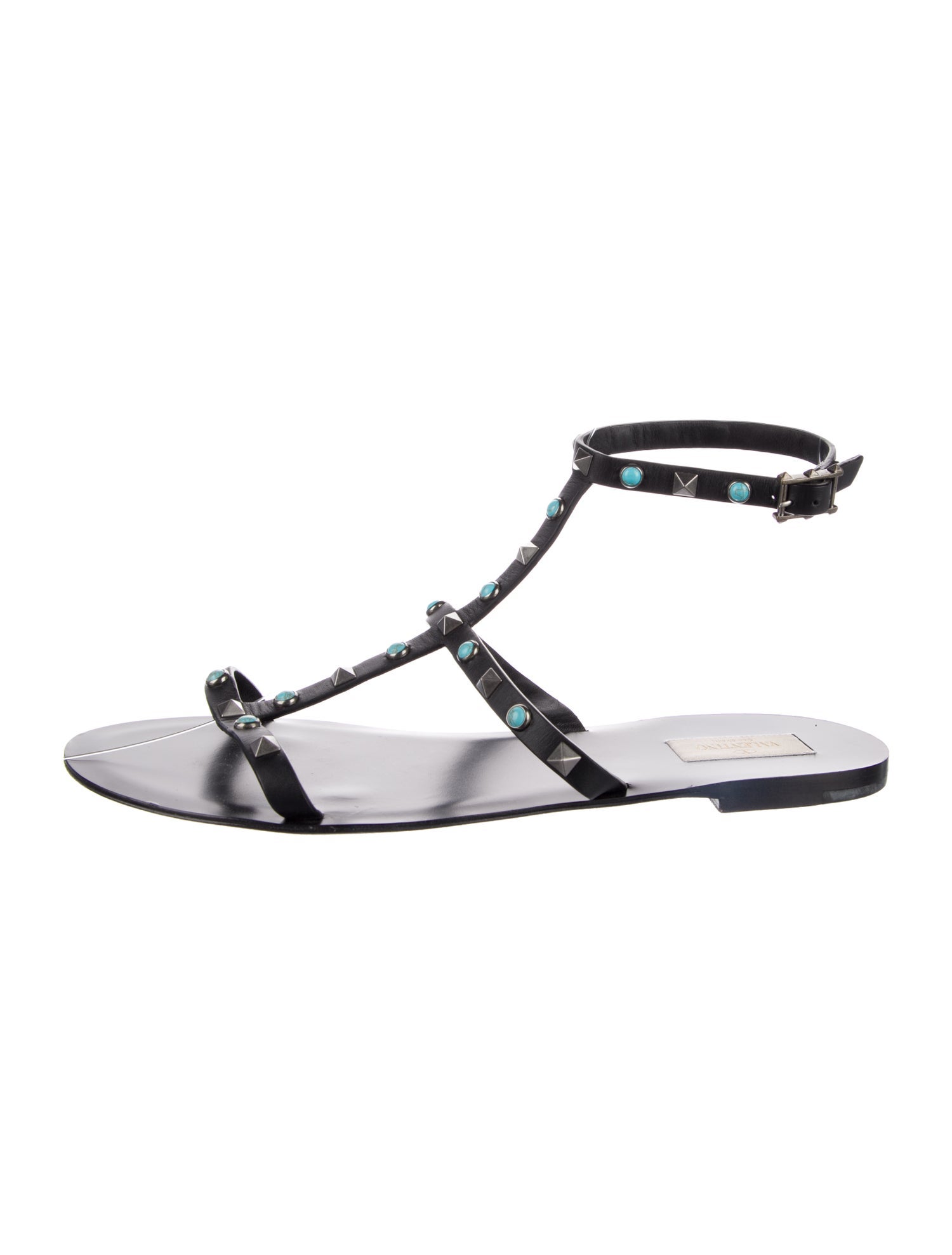 Valentino Rockstud Accents Leather T-Strap Sandals