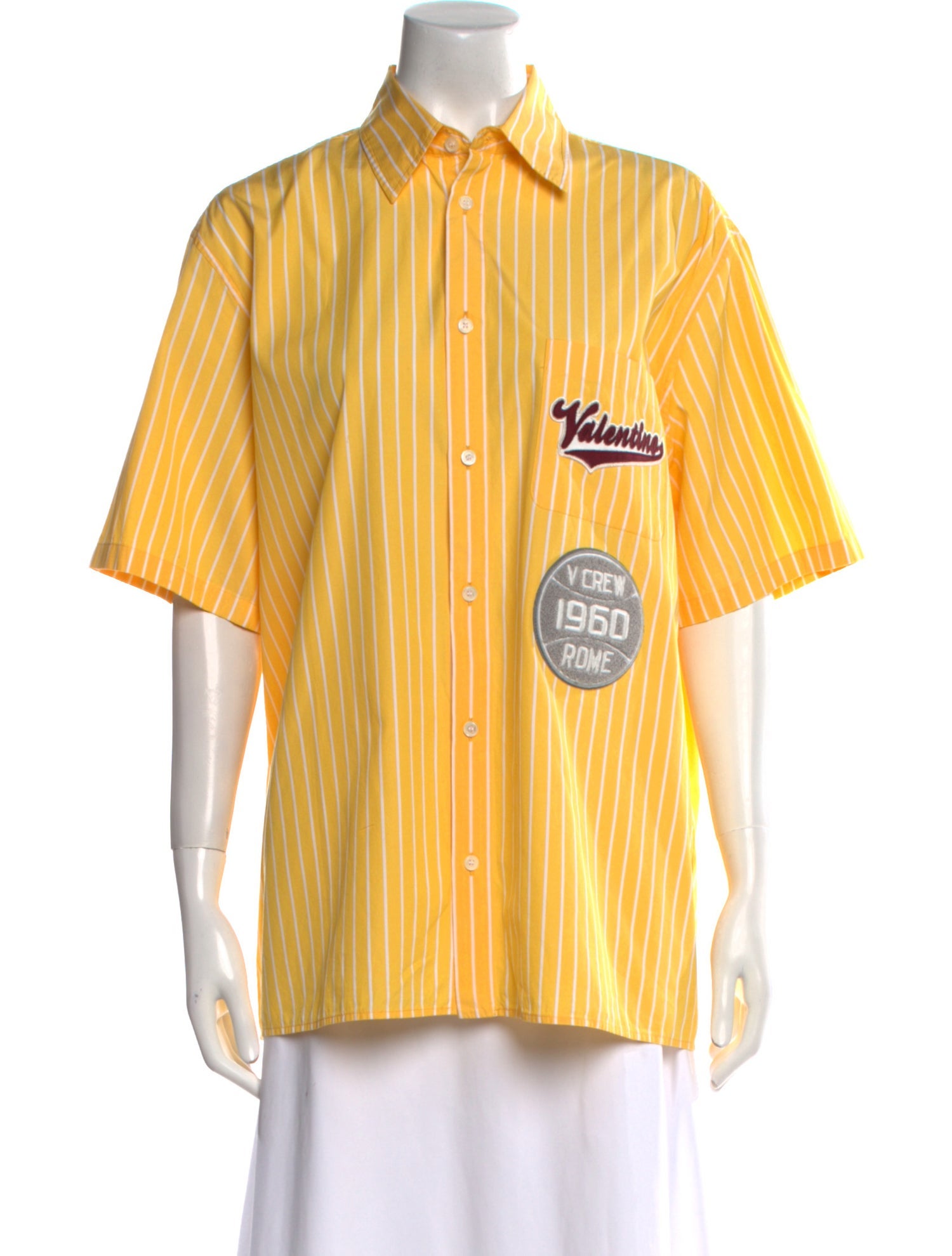 Valentino Striped Short Sleeve Button-Up Top