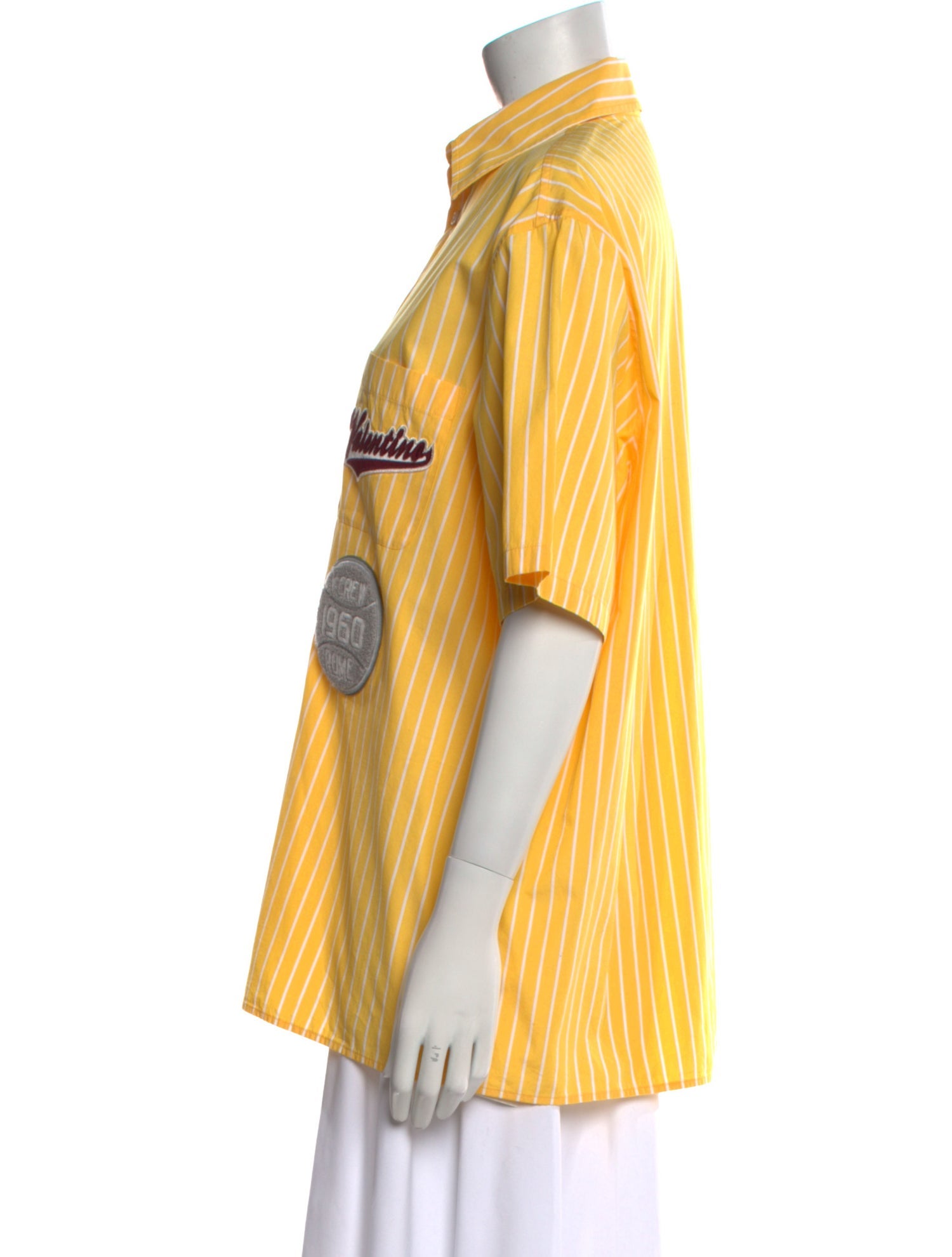 Valentino Striped Short Sleeve Button-Up Top