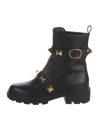 Valentino Rockstud Accents Leather Combat Boots