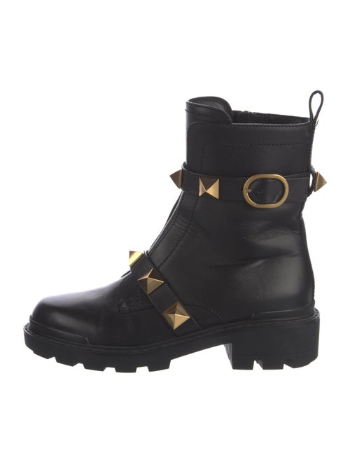 Valentino Rockstud Accents Leather Combat Boots