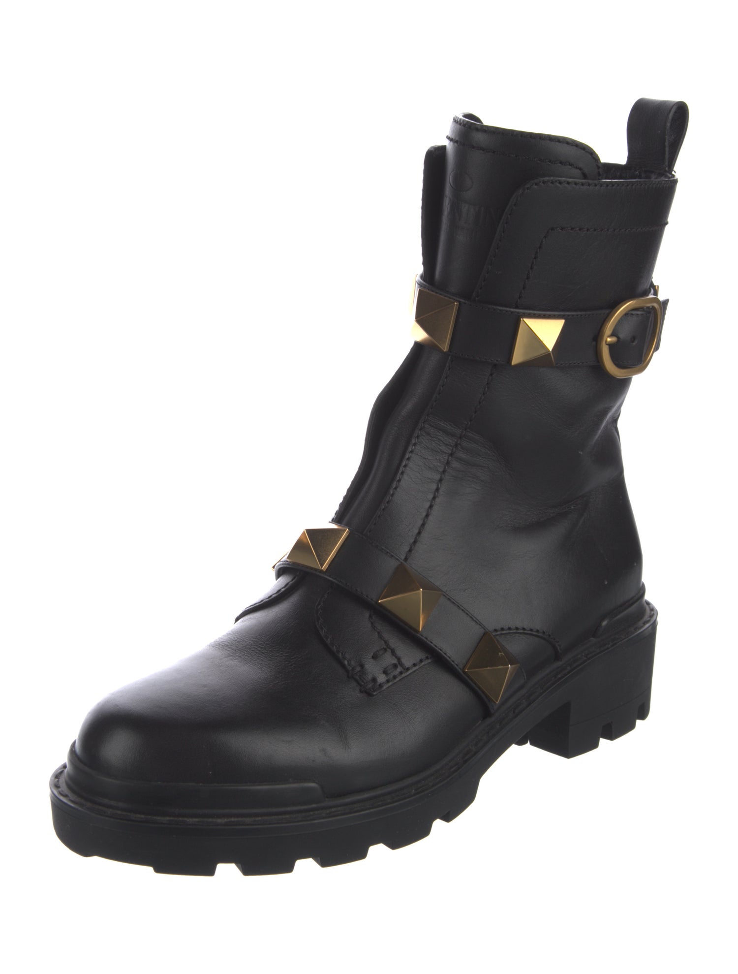 Valentino Rockstud Accents Leather Combat Boots