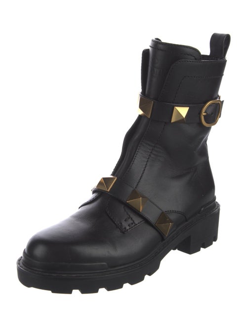Valentino Rockstud Accents Leather Combat Boots