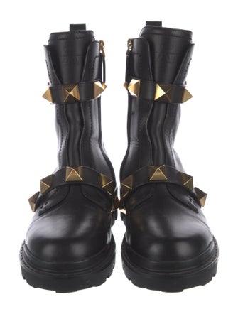 Valentino Rockstud Accents Leather Combat Boots