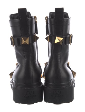 Valentino Rockstud Accents Leather Combat Boots