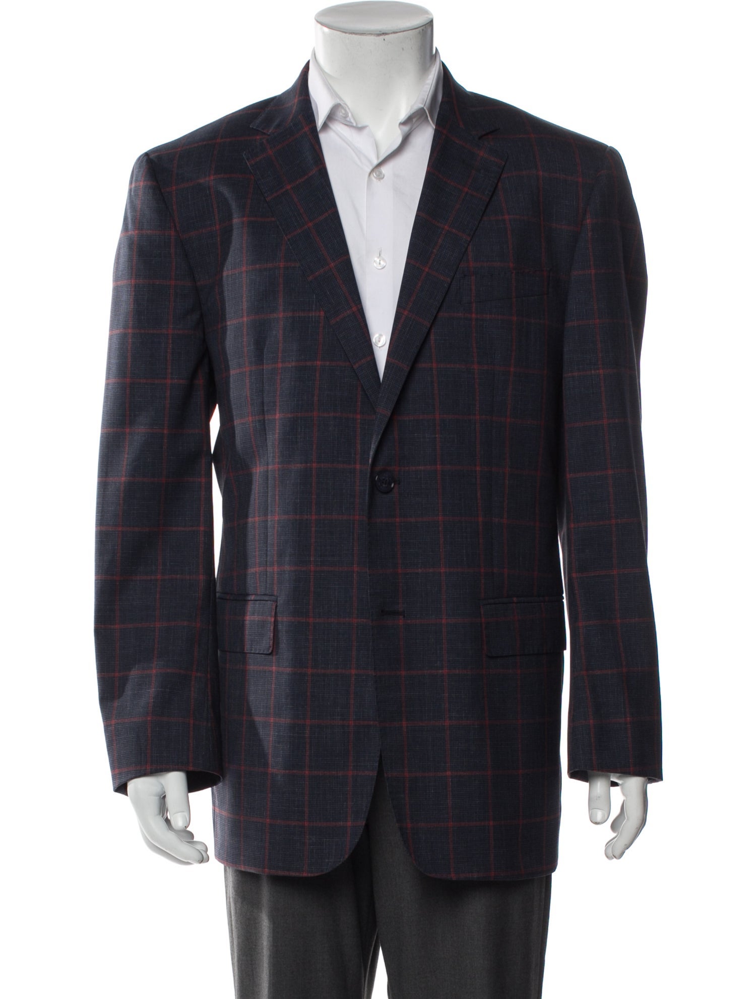 Valentino Virgin Wool Plaid Print Blazer