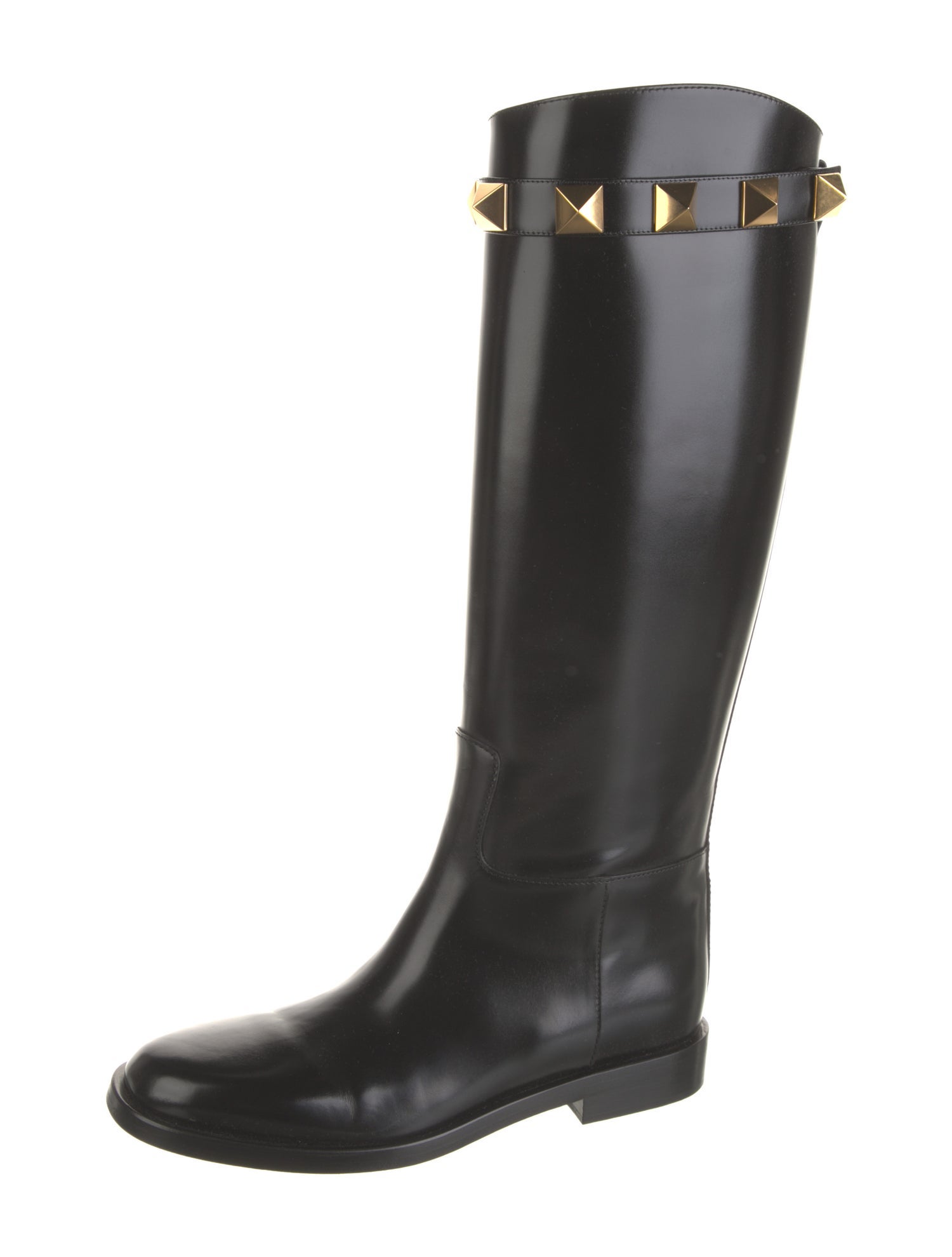 Valentino Rockstud Accents Leather Riding Boots