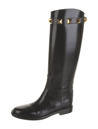 Valentino Rockstud Accents Leather Riding Boots