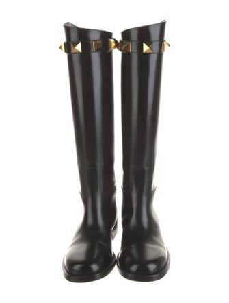 Valentino Rockstud Accents Leather Riding Boots