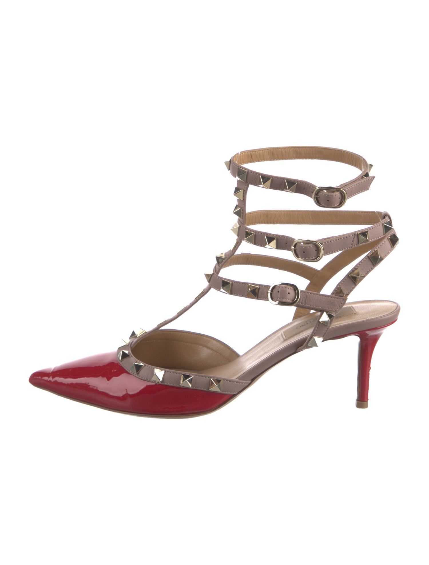 Valentino Rockstud Accents Patent Leather T-Strap Pumps