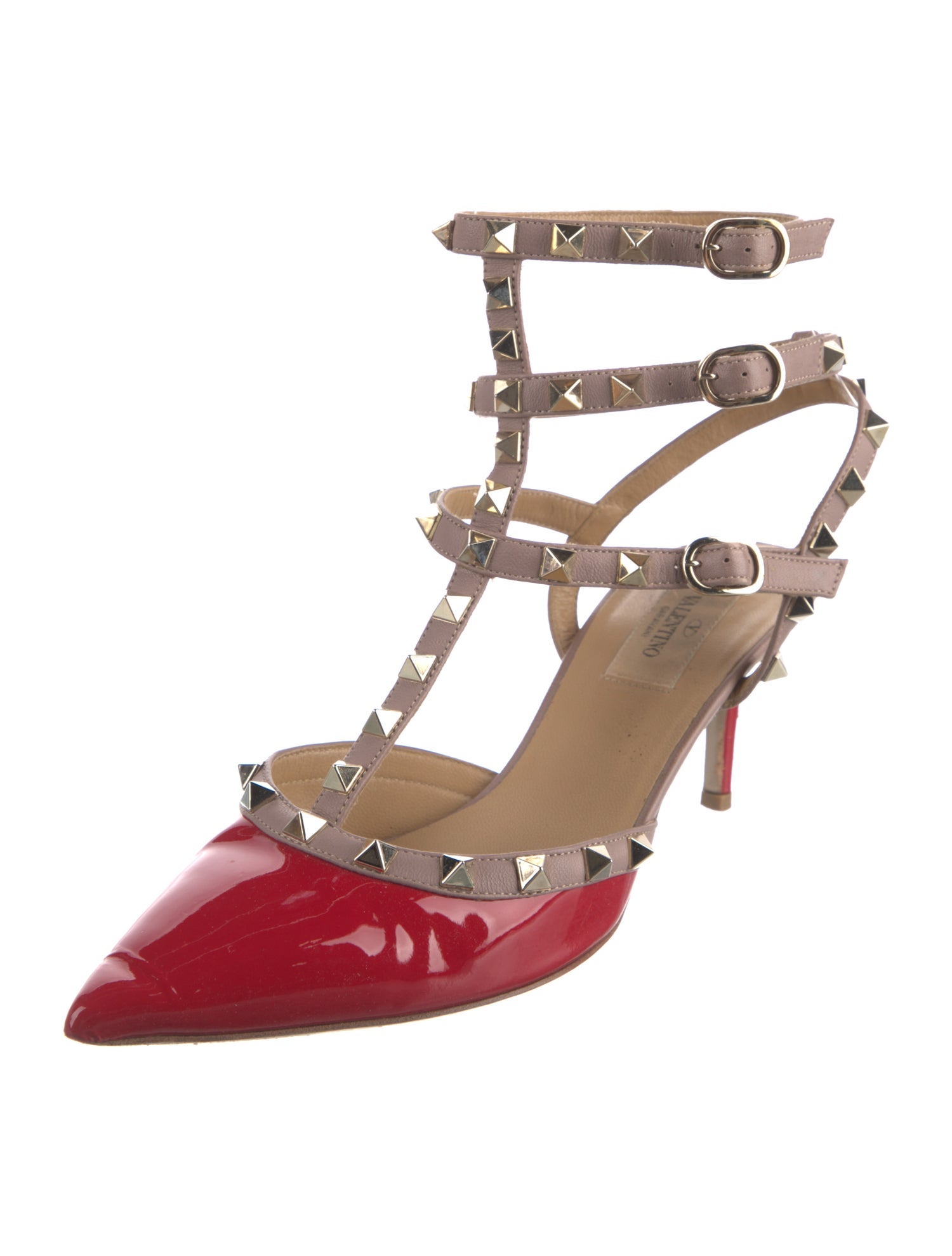 Valentino Rockstud Accents Patent Leather T-Strap Pumps