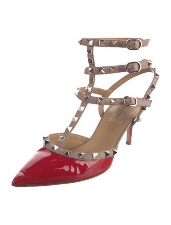 Valentino Rockstud Accents Patent Leather T-Strap Pumps