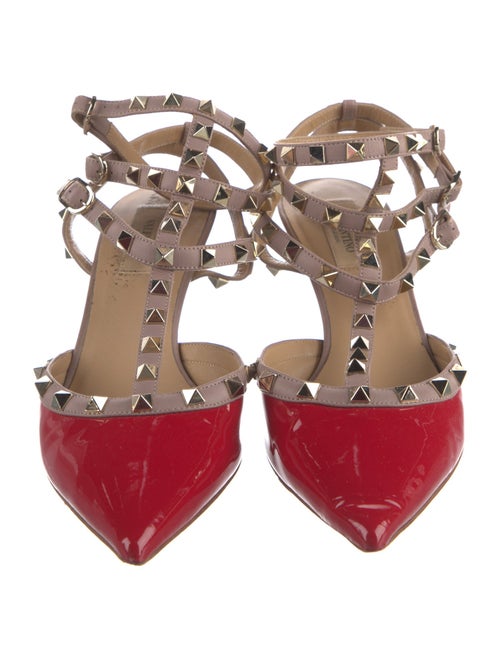 Valentino Rockstud Accents Patent Leather T-Strap Pumps