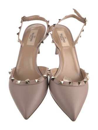 Valentino Rockstud Accents Leather Slingback Pumps