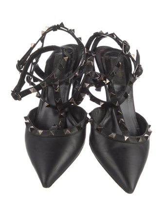 Valentino Rockstud Accents Leather T-Strap Pumps