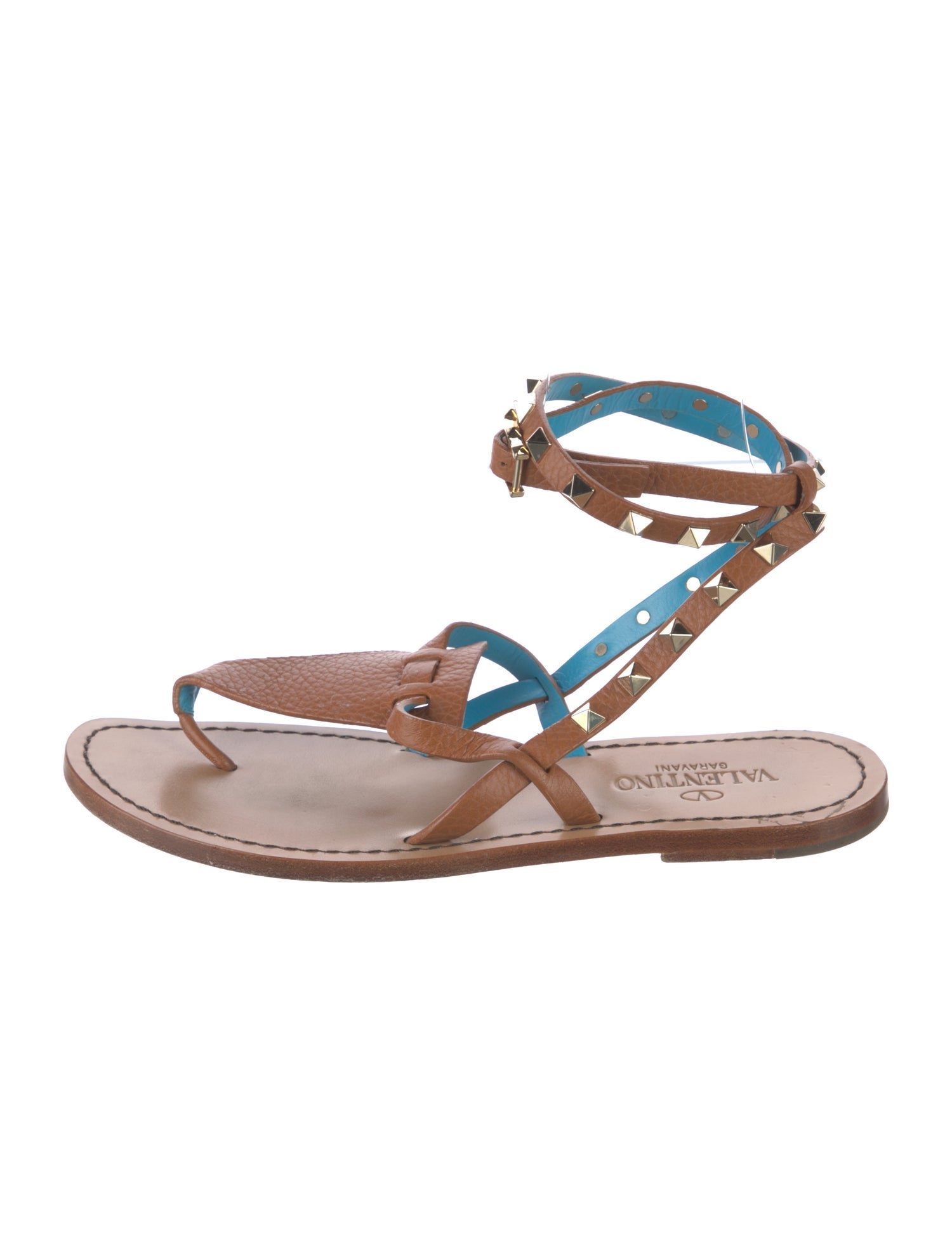 Valentino Rockstud Accents Leather Gladiator Sandals