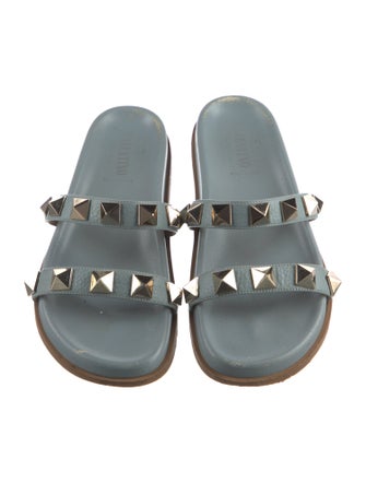 Valentino Rockstud Accents Leather Slides