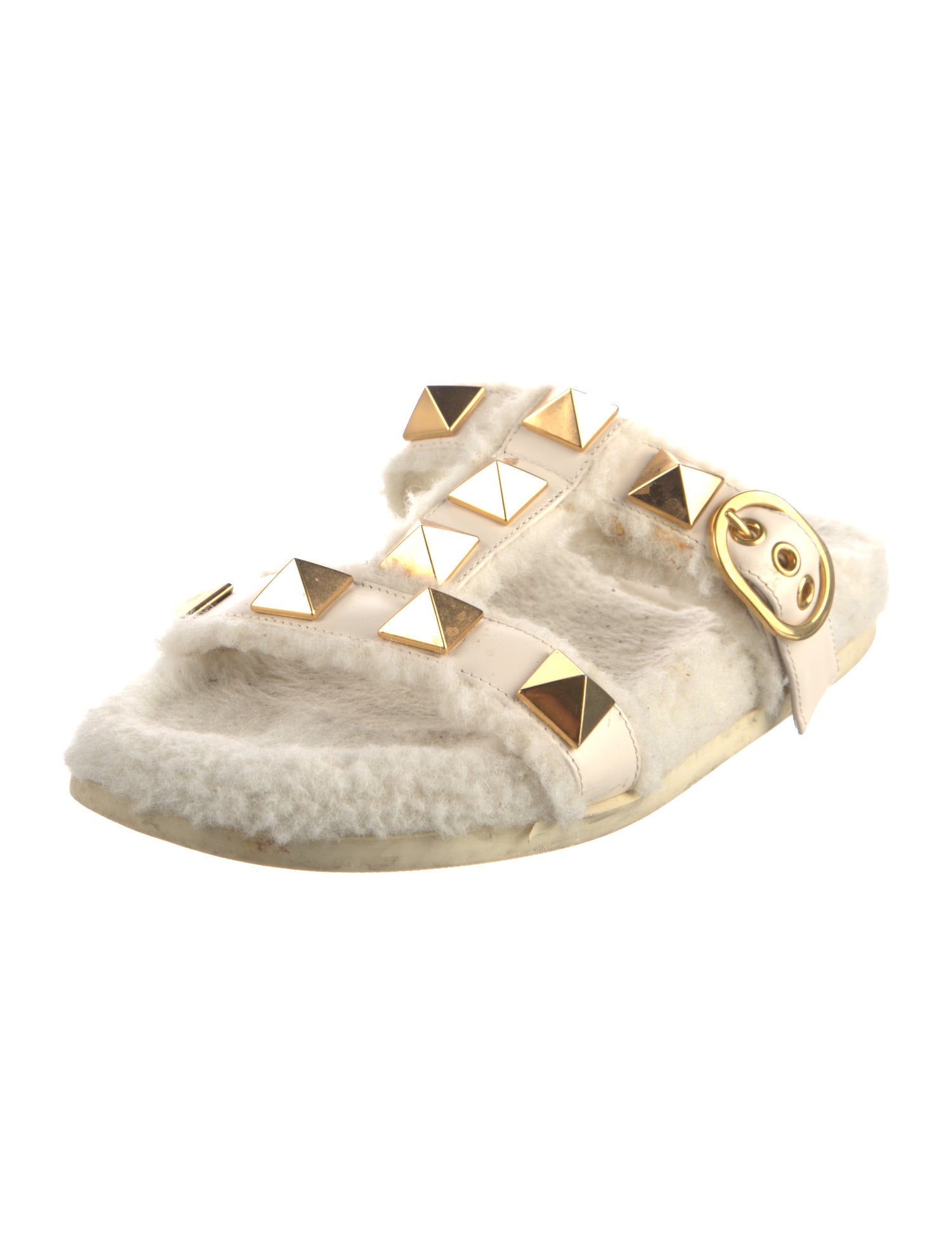 Valentino Rockstud Accents Fur Slides