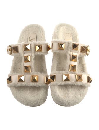 Valentino Rockstud Accents Fur Slides