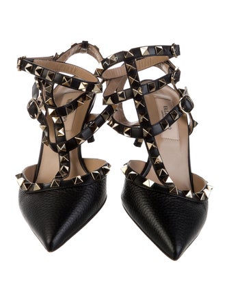 Valentino Rockstud Accents Leather T-Strap Pumps