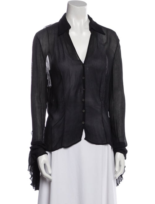 Valentino Silk Long Sleeve Button-Up Top