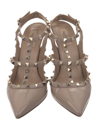 Valentino Rockstud Accents Patent Leather T-Strap Pumps