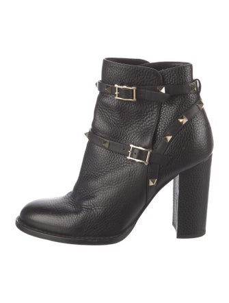 Valentino Rockstud Accents Leather Moto Boots